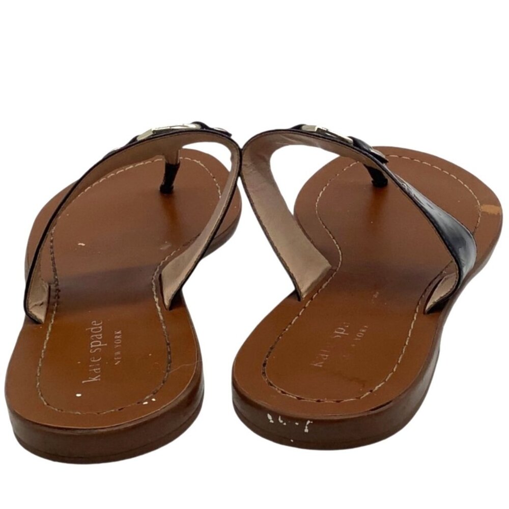 Kate Spade Cece Thong Sandals 6.5 Silver Logo Hardware Flat Flip Flops Neutral - Picture 3 of 6